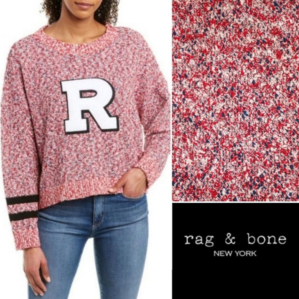 Rag & Bone Varsity Patch Marled Knit Crew Sweater Halstead